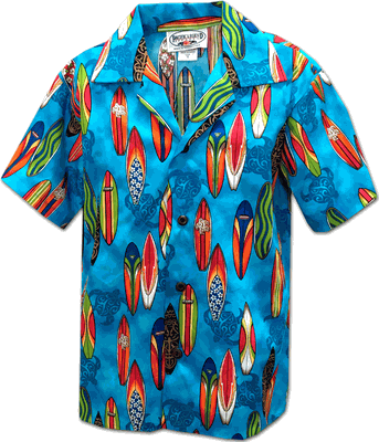 Boys Hawaiian Shirt with Cool Surf Boards 3860Blue