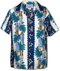 Boys Hawaiian Shirts Surfboard Panels in Blue