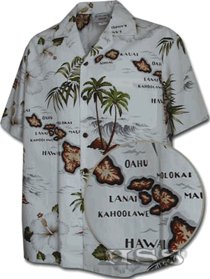 Boys Hawaiian Shirts White Island Maps