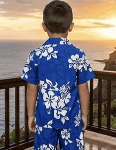 Boys Outfit Hawaiian White Hibiscus in Blue