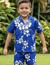 Boys Outfit Hawaiian White Hibiscus in Blue