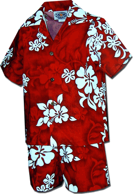 Boys Outfit Hawaiian White Hibiscus in Red