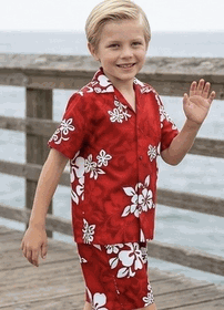 Boys Outfit Hawaiian White Hibiscus in Red