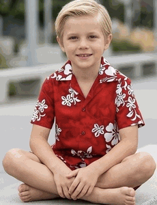 Boys Outfit Hawaiian White Hibiscus in Red