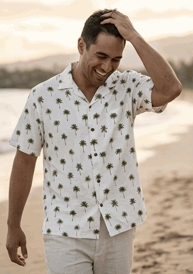 Classic Hawaiian Palm Trees Men's Tropical Shirts 3976Green