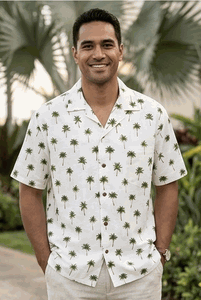 Classic Hawaiian Palm Trees Men's Tropical Shirts 3976Green