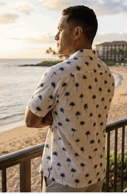 Classic Hawaiian Palm Trees Men's Tropical Shirts 3976Navy