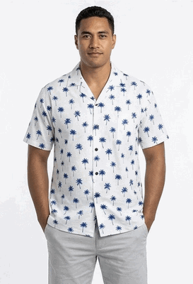 Classic Hawaiian Palm Trees Men's Tropical Shirts 3976Navy