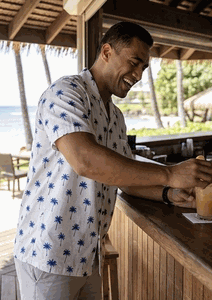 Classic Hawaiian Palm Trees Men's Tropical Shirts 3976Navy