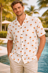 Classic Hawaiian Palm Trees Men's Tropical Shirts 3976Orange