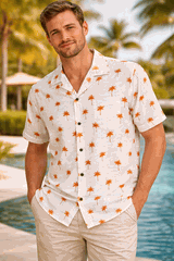 Classic Hawaiian Palm Trees Men's Tropical Shirts 3976Orange