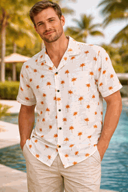 Classic Hawaiian Palm Trees Men's Tropical Shirts 3976Orange