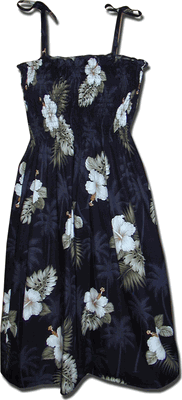 Cotton Dresses Hawaiian Tube Hibiscus Islands Black