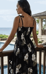 Cotton Dresses Hawaiian Tube Hibiscus Islands Black