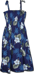 Cotton Dresses Hawaiian Tube Hibiscus Islands Navy