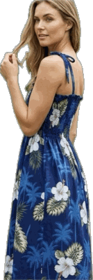 Cotton Dresses Hawaiian Tube Hibiscus Islands Navy