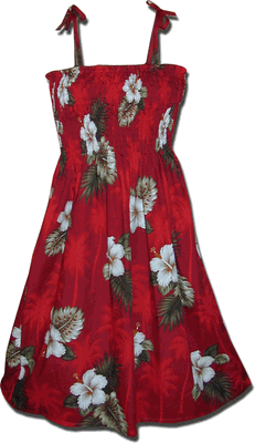 Cotton Dresses Hawaiian Tube Hibiscus Islands Red