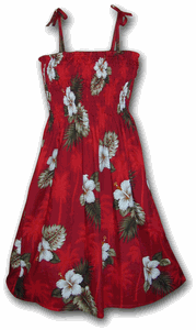 Cotton Dresses Hawaiian Tube Hibiscus Islands Red