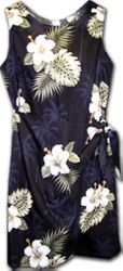Cotton Hawaiian Dresses Black Sarong Hibiscus Islands
