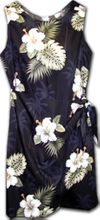 Cotton Hawaiian Dresses Black Sarong Hibiscus Islands