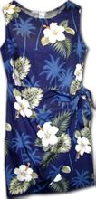 Cotton Hawaiian Dresses Navy Sarong Hibiscus Islands