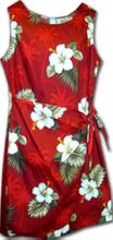 Cotton Hawaiian Dresses Red Sarong Hibiscus Islands