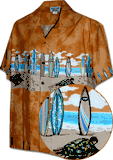 Cotton Hawaiian Shirt Turtle Beach Surfboards Orange
