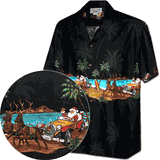 Cruisin Hawaiian Santa Men's Christmas Shirt Black