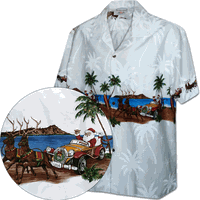 Cruisin Hawaiian Santa Men's Christmas Shirt White