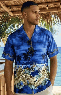 Custom Bikes Men's Aloha Hawaiian Shirt Navy