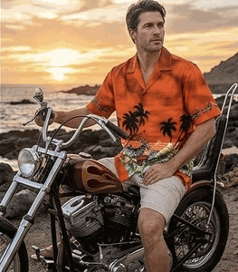 Custom Bikes Men's Aloha Hawaiian Shirt Rust