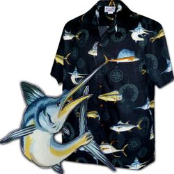 Deep Sea Fishing Mens Tropical Shirt Black3934