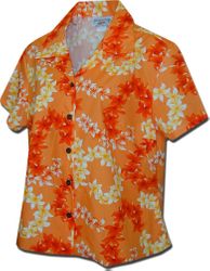 Endless Leis Ladies Hawaiian Shirts Orange