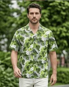 Exotic Tropical Flowers Men's Aloha Shirt 3908Green
