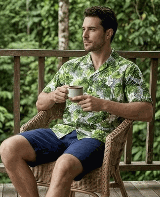 Exotic Tropical Flowers Men's Aloha Shirt 3908Green