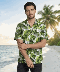 Exotic Tropical Flowers Men's Aloha Shirt 3908Green