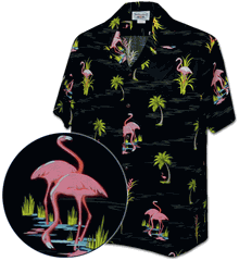 Flamingo in the ponds Men's Tropical Shirts Black