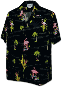 Flamingo in the ponds Men's Tropical Shirts Black