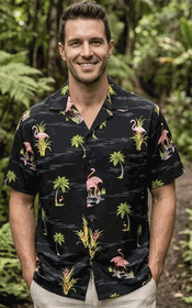 Flamingo in the ponds Men's Tropical Shirts Black