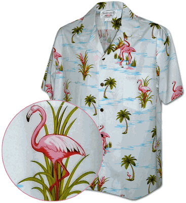 Flamingo in the ponds Men's Tropical Shirts White