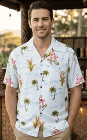 Flamingo in the ponds Men's Tropical Shirts White