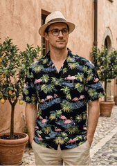 Flamingo Shirts Tropical Black