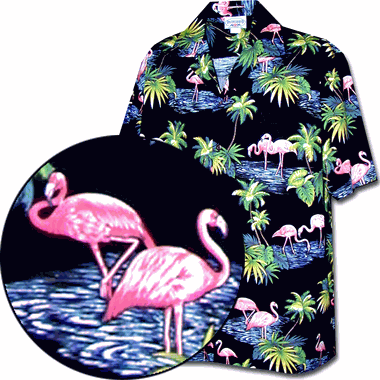 Flamingo Shirts Tropical Black