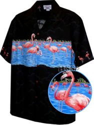 Flamingo Tropical Shirts Black Matched Front