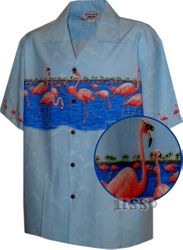 Flamingo Tropical Shirts Blue Matched Front
