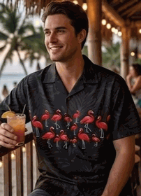 Flamingos Men's Pacific Legend Camp Shirts 3990Black Flamingos Men's Pacific Legend Camp Shirts 3990Black
