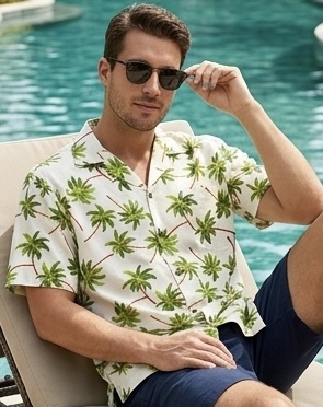 Flying Palm Trees Men's Hawaiian Shirt 3892Ivory