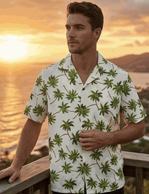 Flying Palm Trees Men's Hawaiian Shirt 3892Ivory Flying Palm Trees Men's Hawaiian Shirt 3892Ivory