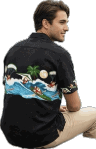 Fun Hawaiian Santa Christmas Shirt for Men 3960-Black