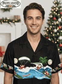 Fun Hawaiian Santa Christmas Shirt for Men 3960-Black Fun Hawaiian Santa Christmas Shirt for Men 3960-Black